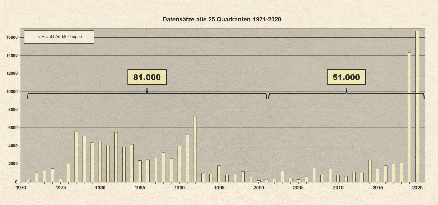 Diagramm zur Anzahl der Datensätze im Zeitraum 1970-2020